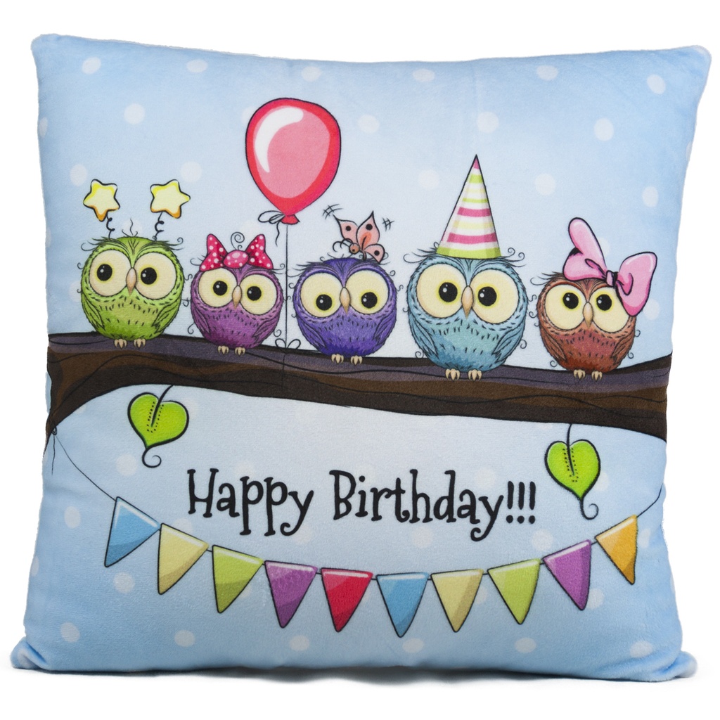 Възглавница /Happy Birthday/ с бухалчета